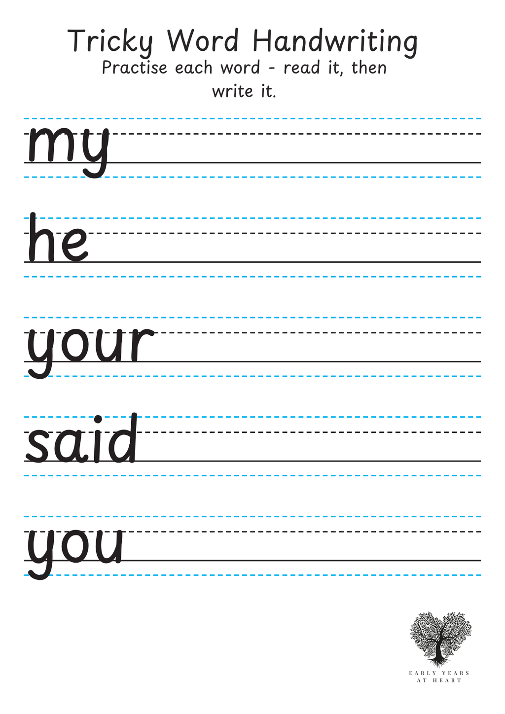 Tricky Word Handwriting Sheets