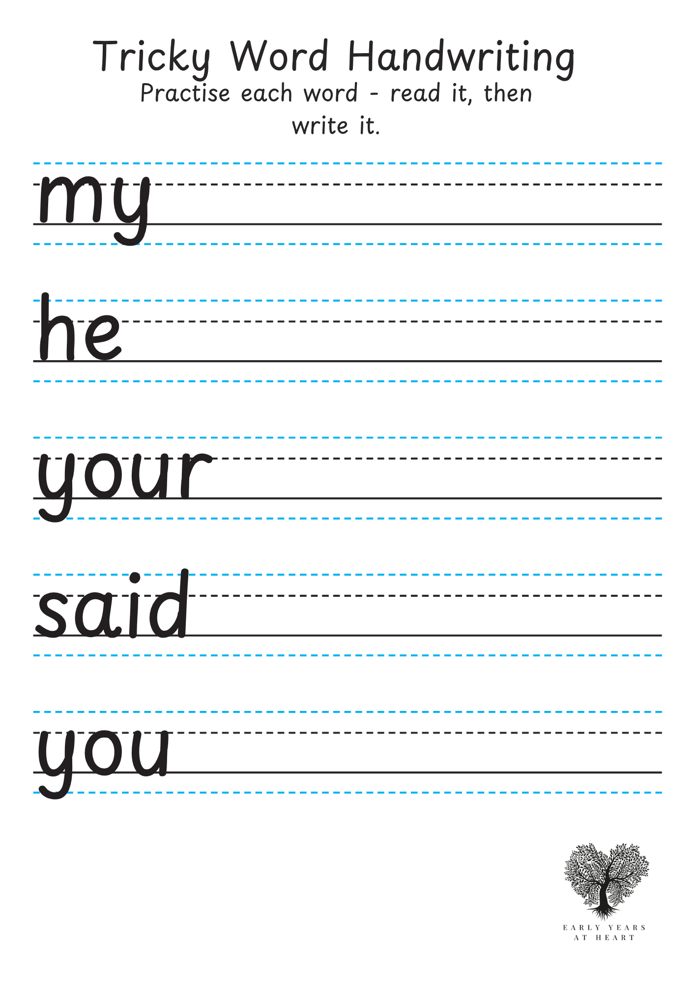 Tricky Word Handwriting Sheets